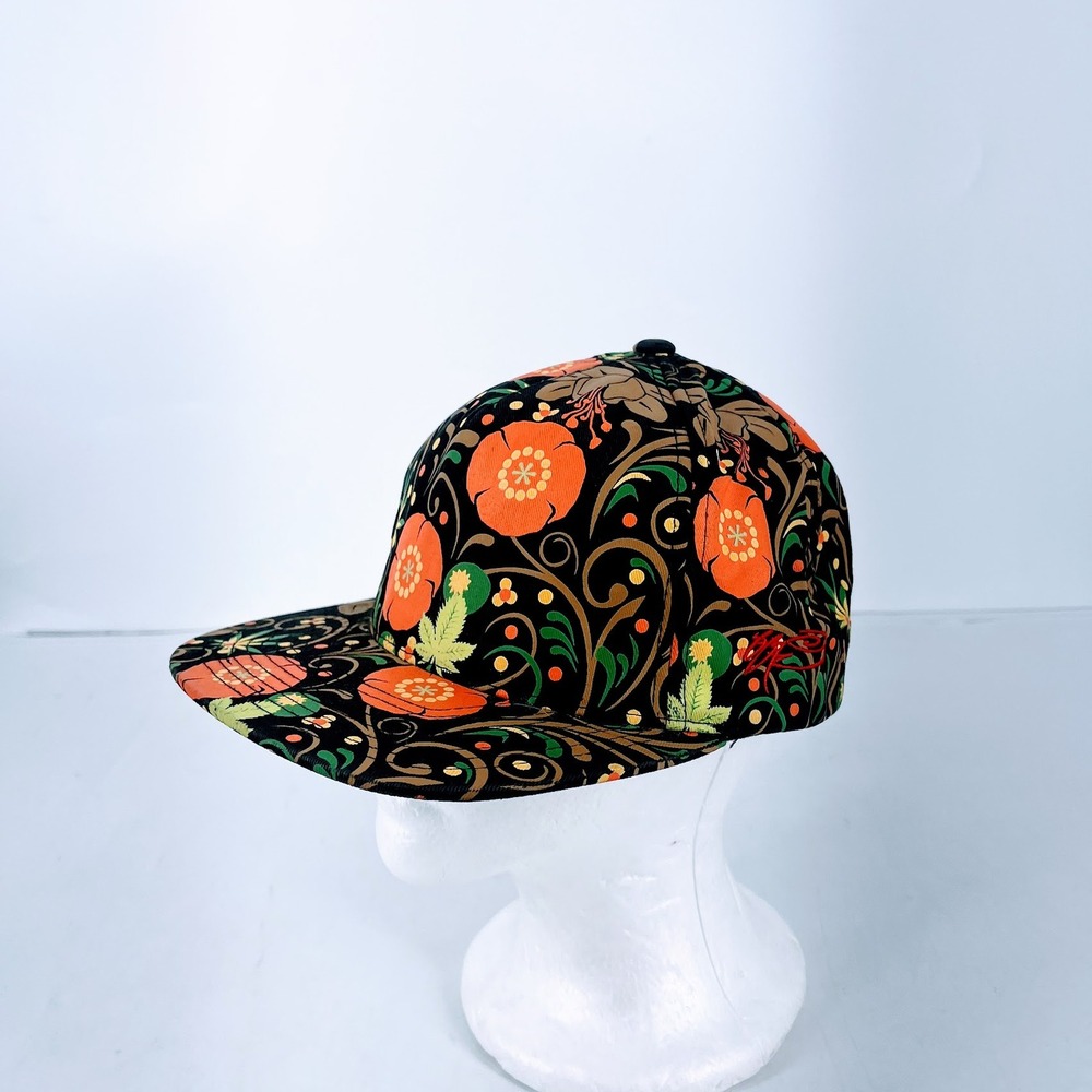 SSUR Khokhloma Folk Art Snapback Hat Black Orange Pattern Flat Bill Cap